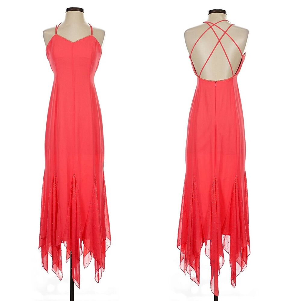 Vintage Y2K Faviana Pink Beaded Dress Prom Fairycore Strappy Size 1/2